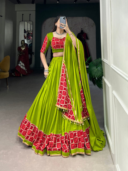 Parrot Green Designer Navaratri Wear Lehenga Choli