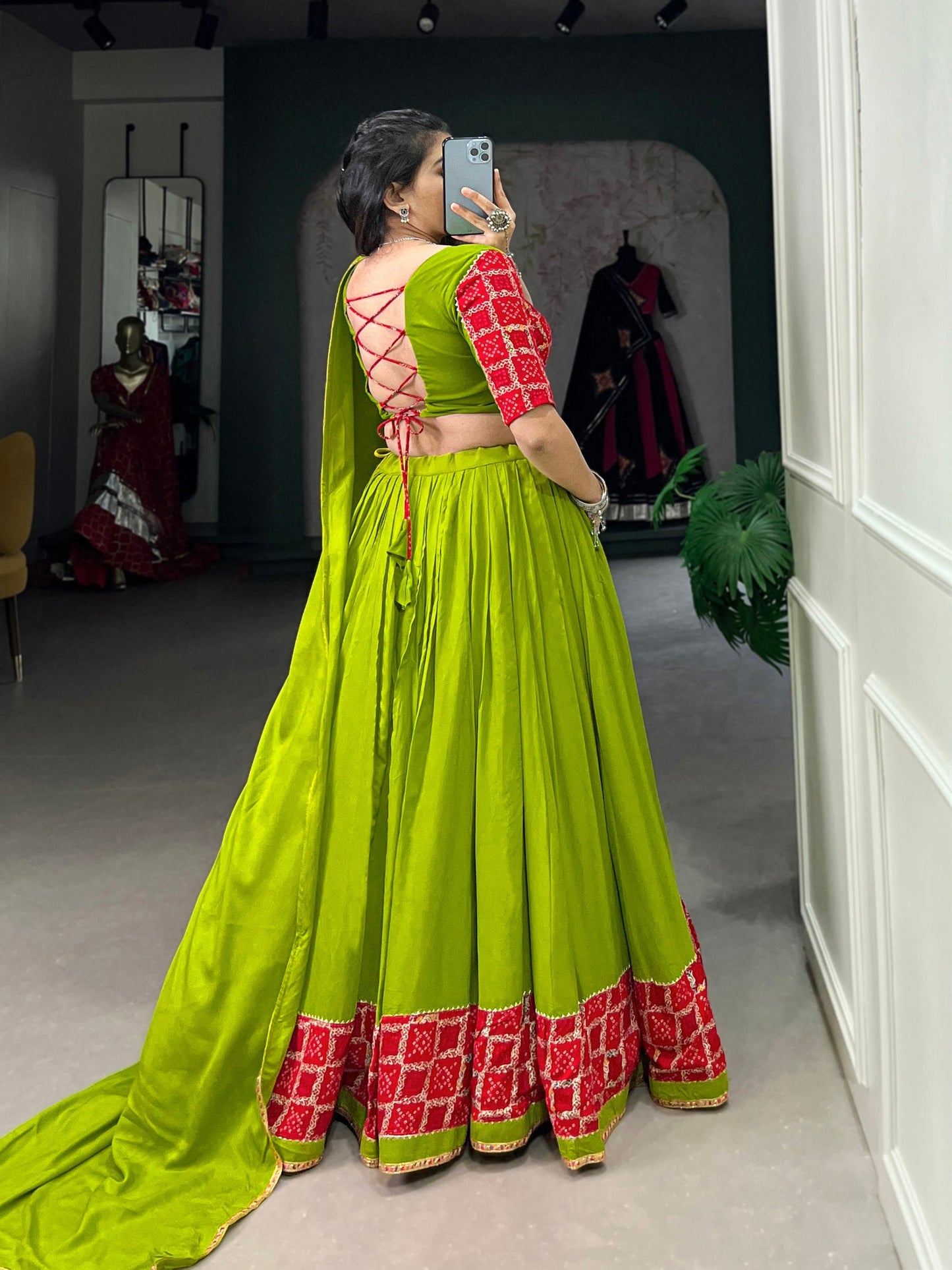 Parrot Green Designer Navaratri Wear Lehenga Choli