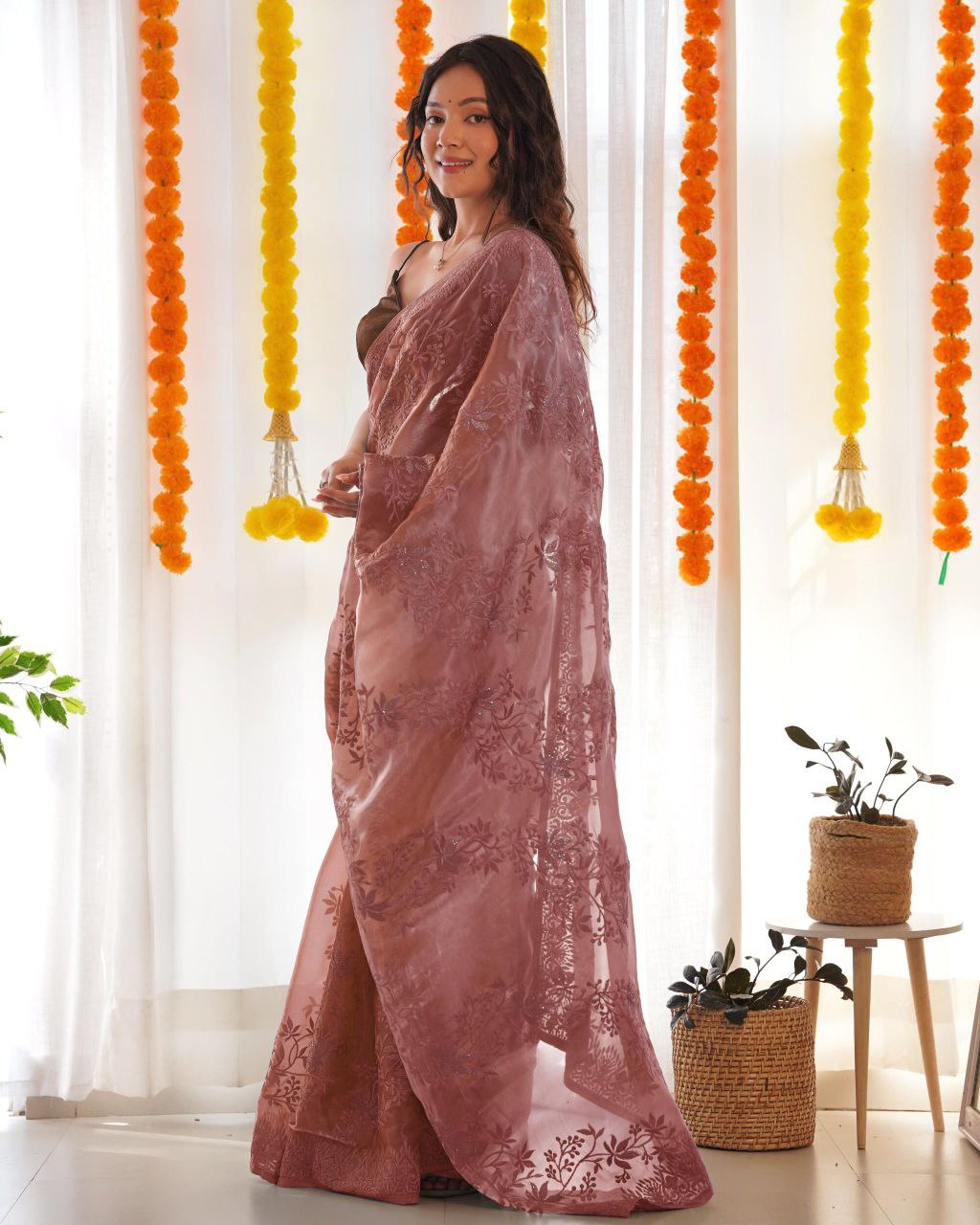 Designer Onion Pink Jimmy Choo Silk Saree