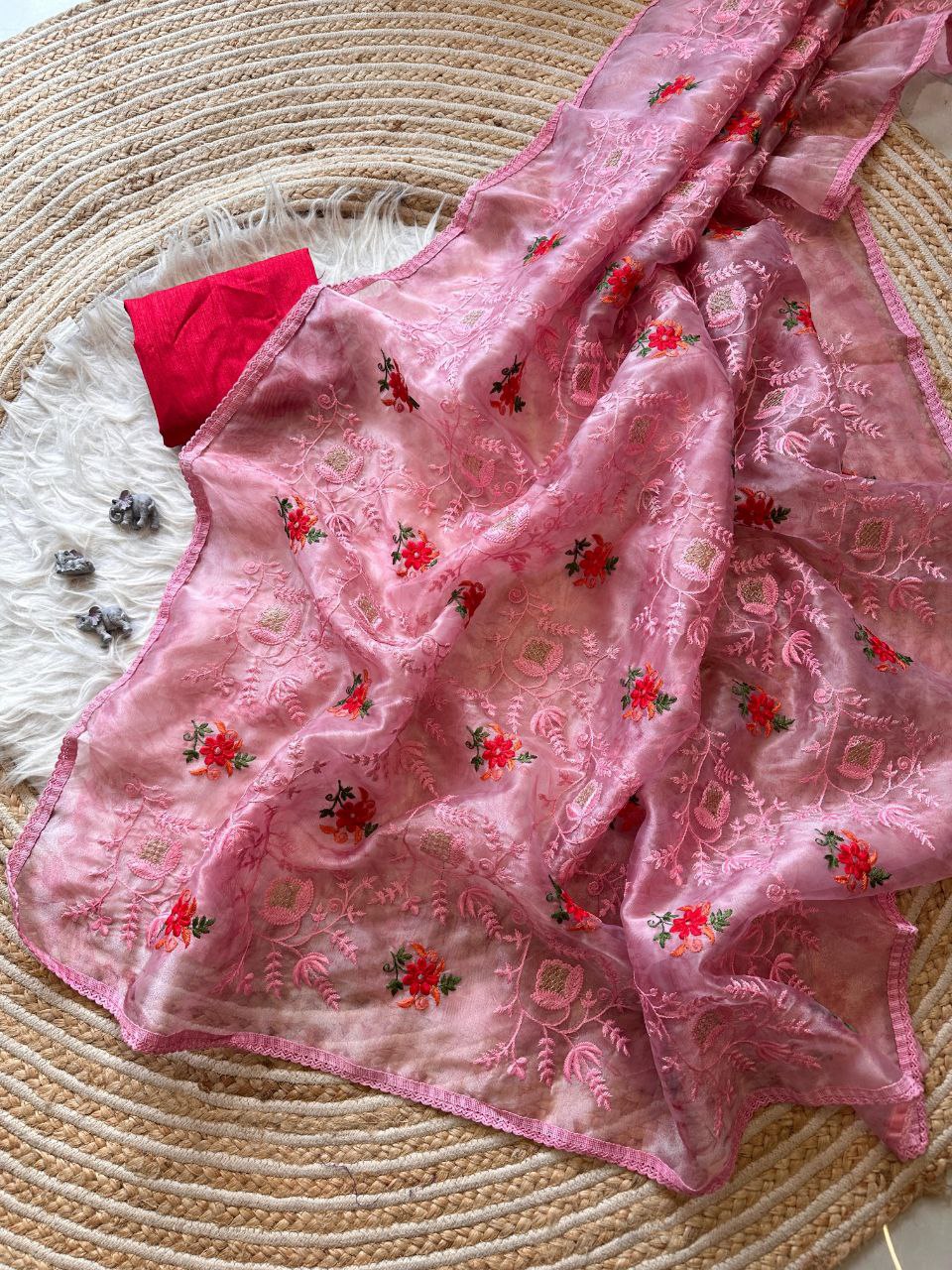 Pink Designer Organza Silk Saree