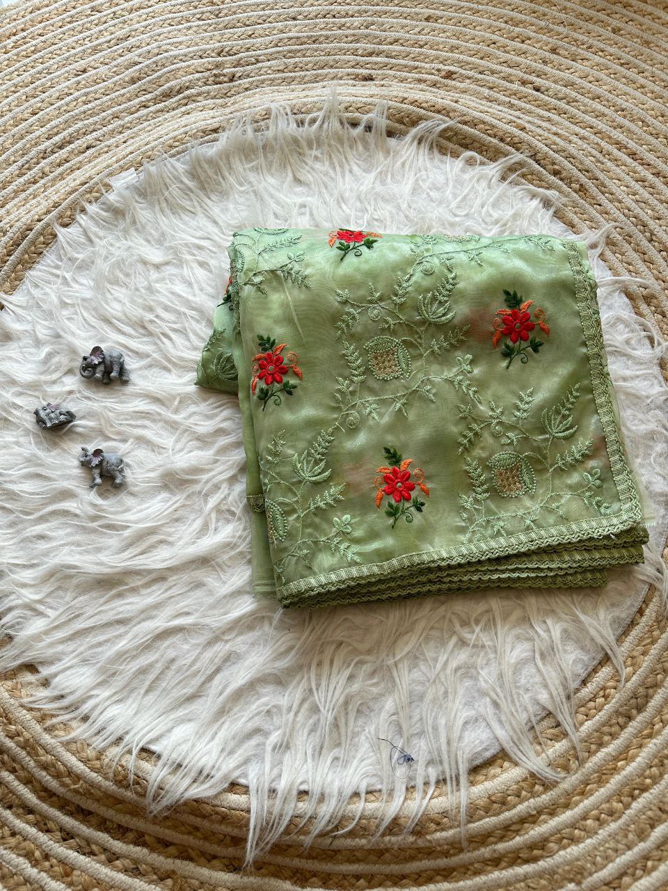 Green Designer Organza Silk Saree