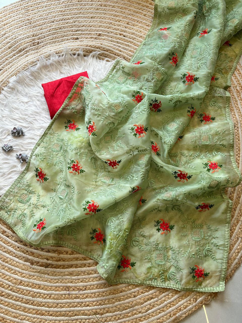 Green Designer Organza Silk Saree