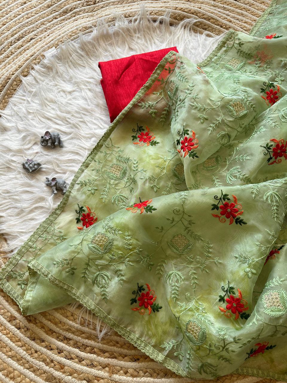 Green Designer Organza Silk Saree