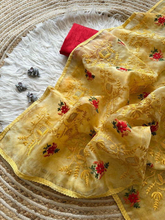 Yellow Designer Organza Silk Saree