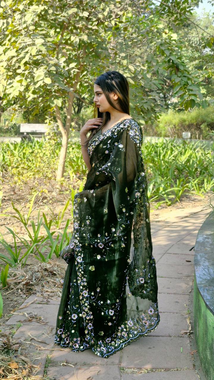 Designer Party Wear Burberry Silk Saree