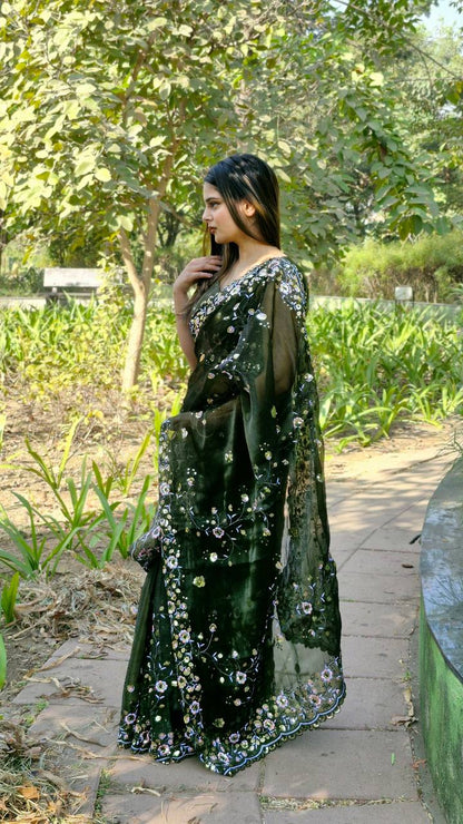 Designer Party Wear Burberry Silk Saree