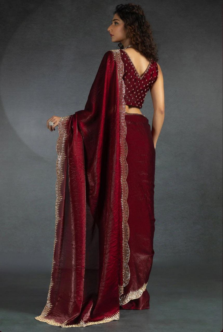 Designer Party Wear Fandy Satin Silk Saree