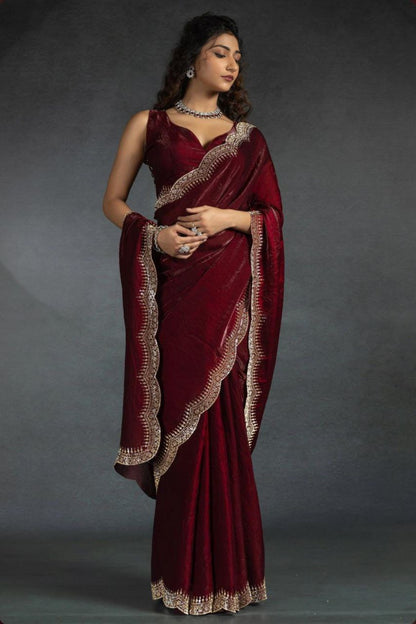 Designer Party Wear Fandy Satin Silk Saree