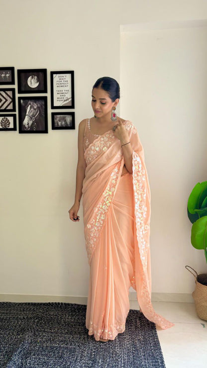 Peachy Designer Party Wear Georgette Saree