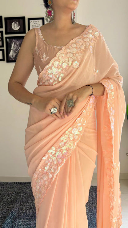 Peachy Designer Party Wear Georgette Saree