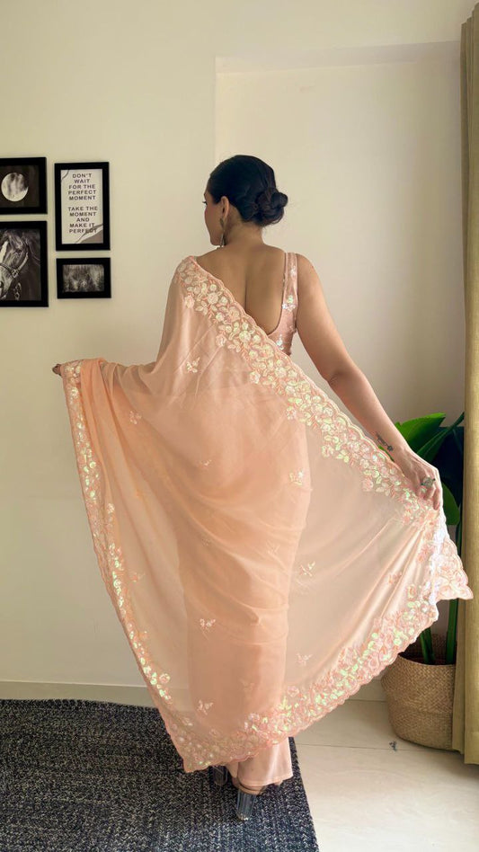 Peachy Designer Party Wear Georgette Saree