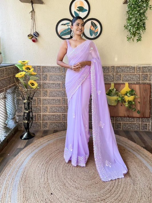 Lavender Designer Party Wear Georgette Saree