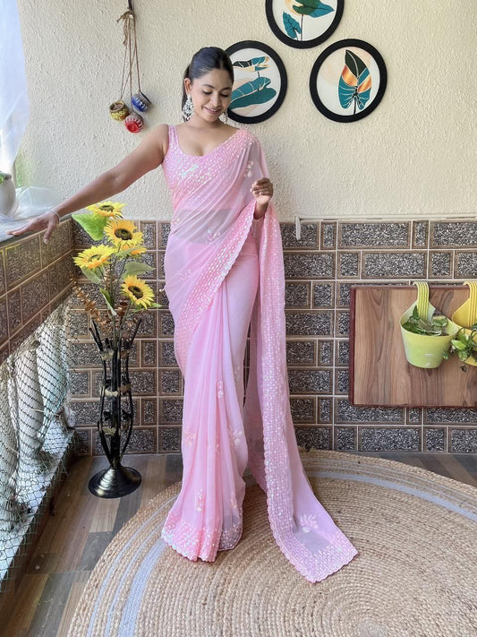 Pink Designer Party Wear Georgette Saree