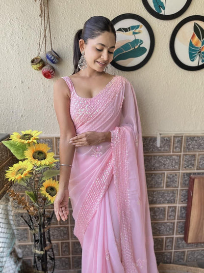 Pink Designer Party Wear Georgette Saree