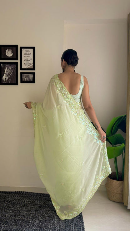 Pista Designer Party Wear Georgette Saree