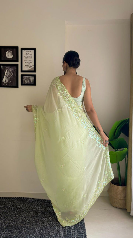 Pista Designer Party Wear Georgette Saree