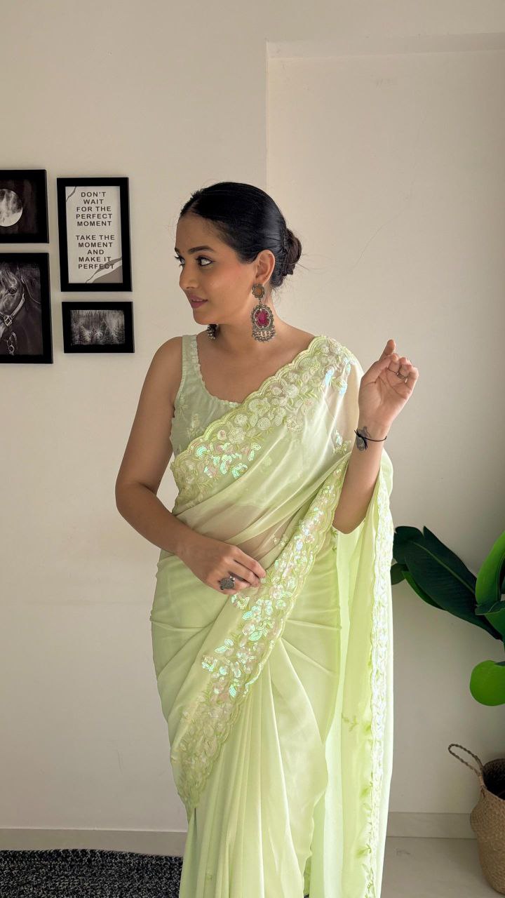 Pista Designer Party Wear Georgette Saree