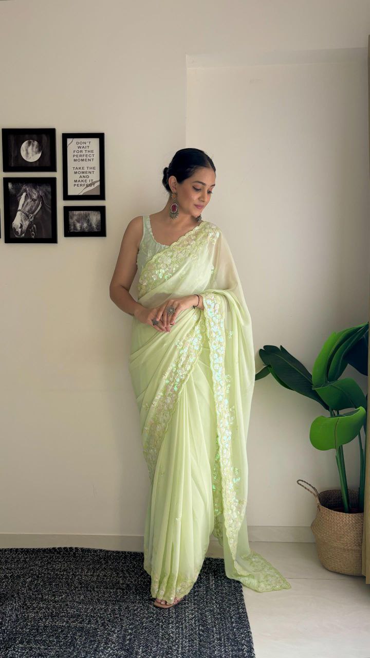 Pista Designer Party Wear Georgette Saree