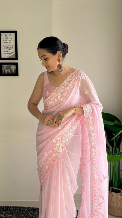 Pink Designer Party Wear Georgette Saree