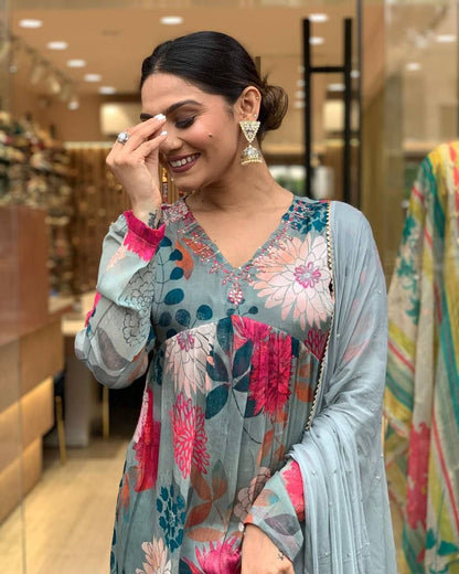 Designer Russia Silk Kurta Pant With Dupatta