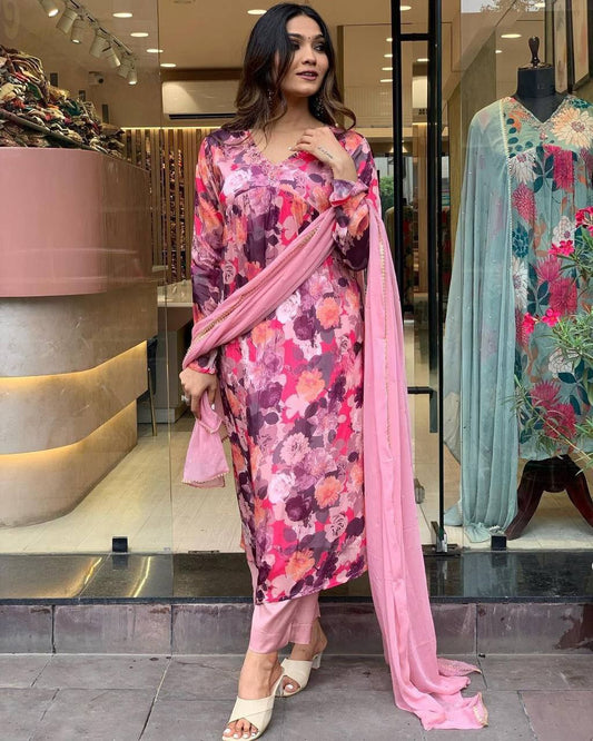 Designer Russia Silk Kurta Pant With Dupatta