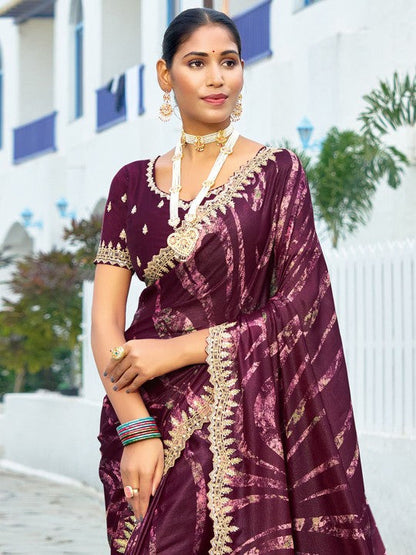 Designer Sequinced Work Chiffon Saree