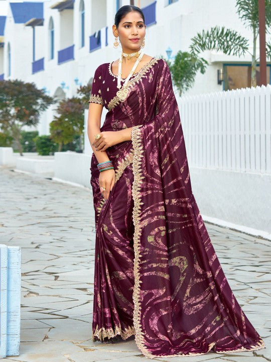 Designer Sequinced Work Chiffon Saree