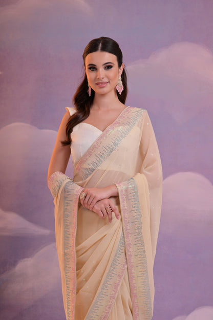 Designer Sequins Work Geotgette Saree | Replica Design