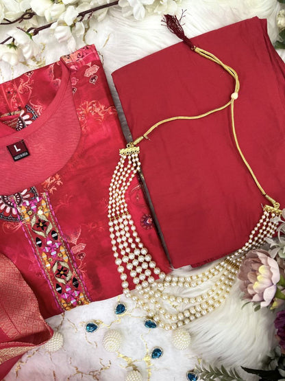 Designer Silk Suit Set With Five Free Pearl Necklace