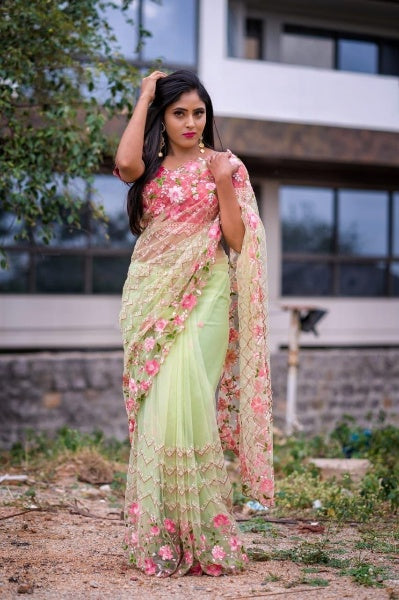 Designer Soft Net Saree For Party