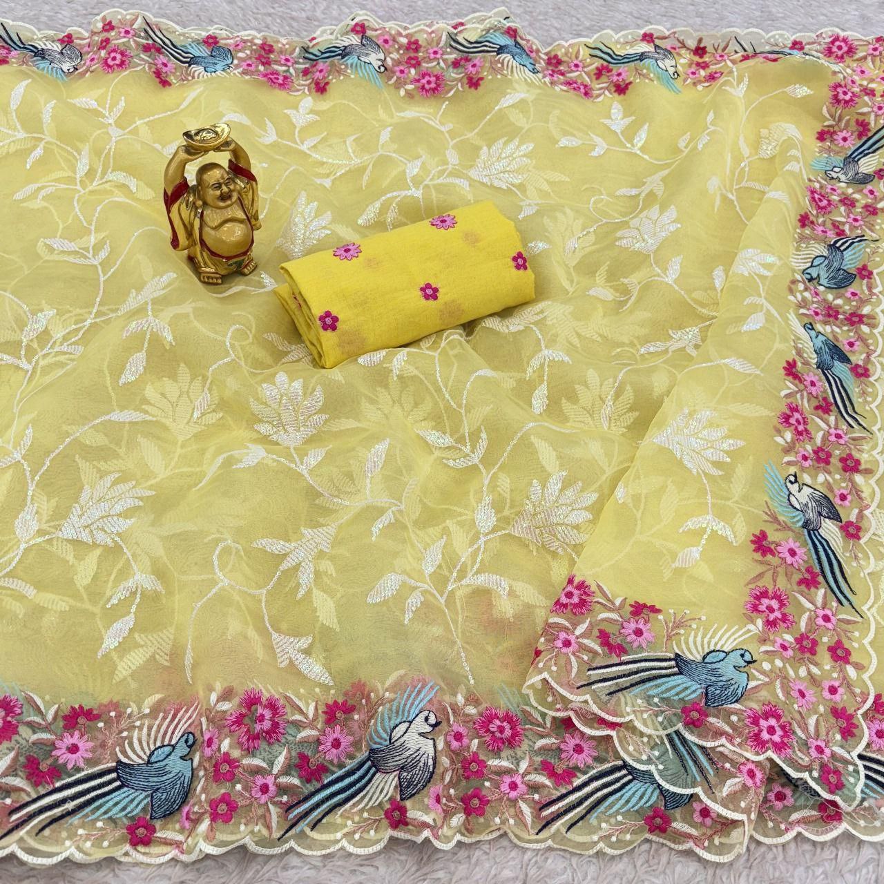 Designer Thread Worked Organza Saree