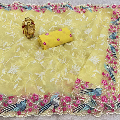 Designer Thread Worked Organza Saree