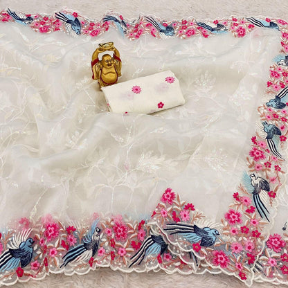 Designer Thread Worked Organza Saree