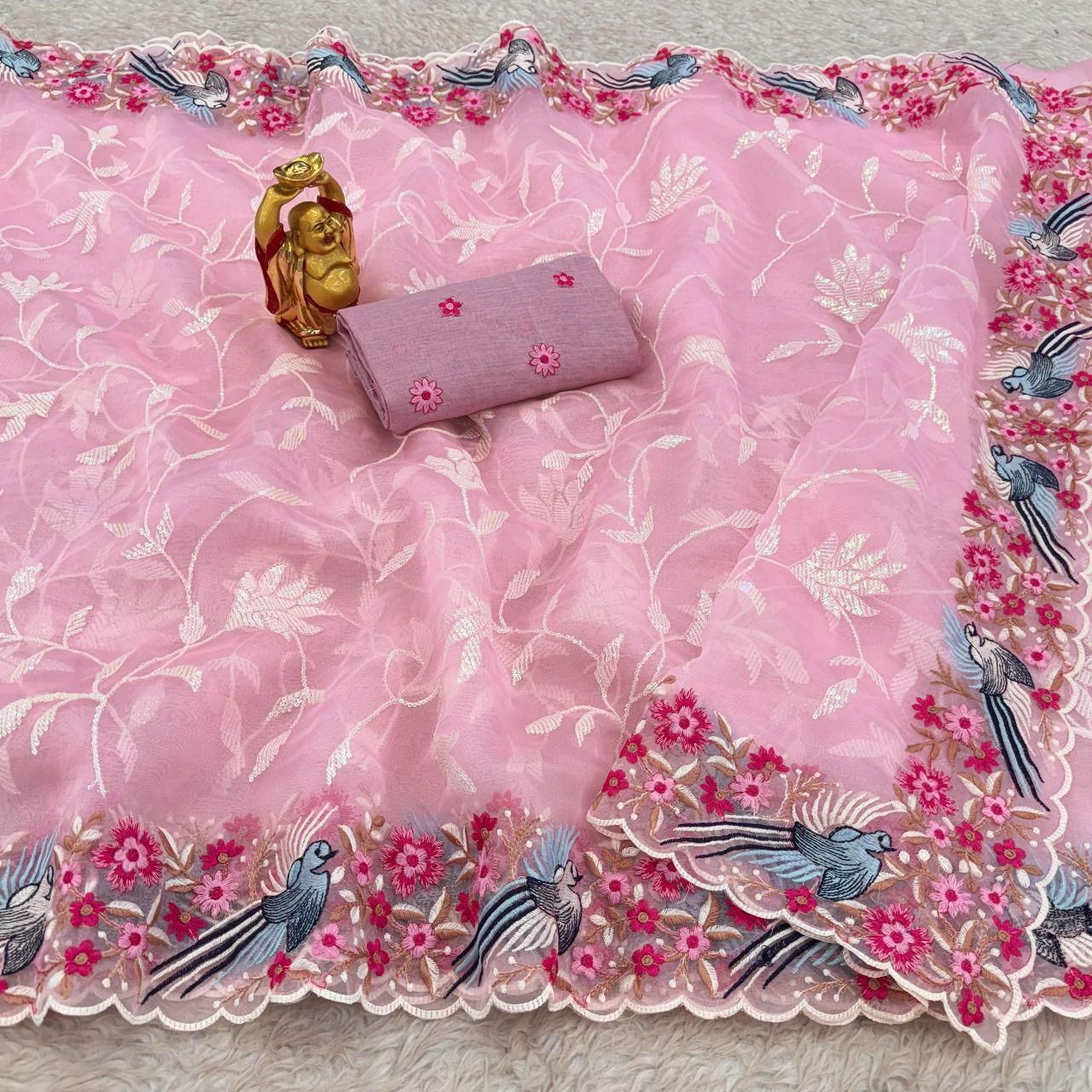 Designer Thread Worked Organza Saree