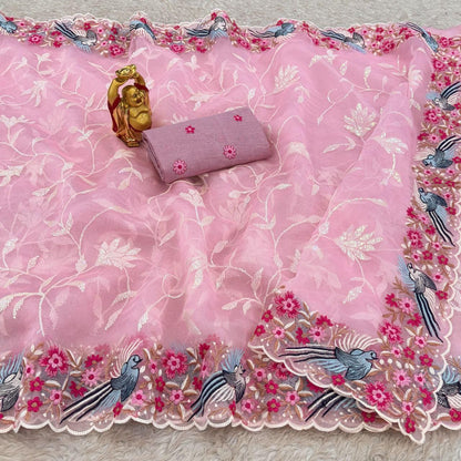 Designer Thread Worked Organza Saree