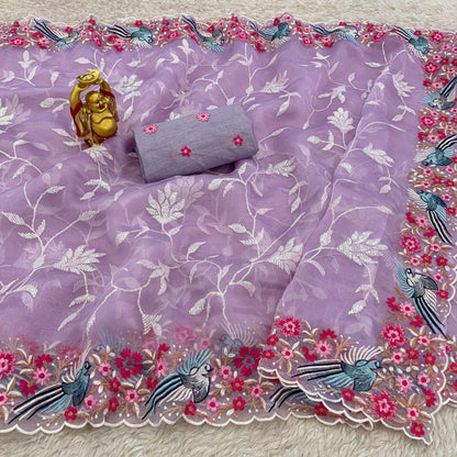 Designer Thread Worked Organza Saree