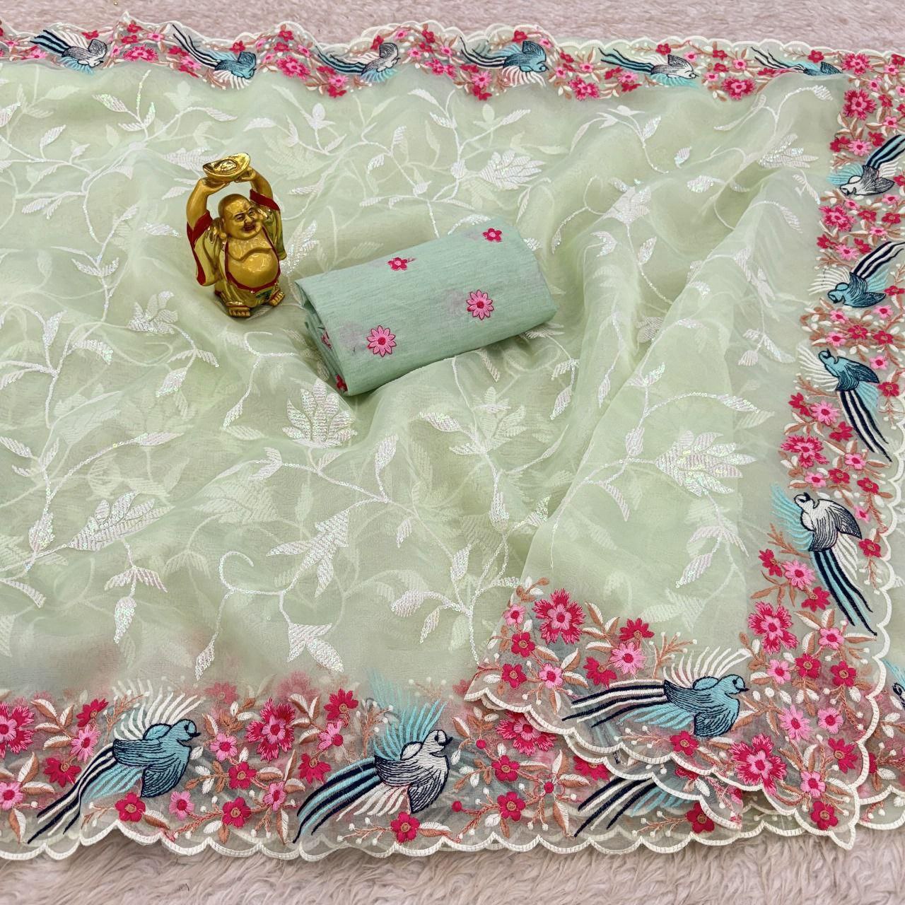 Designer Thread Worked Organza Saree