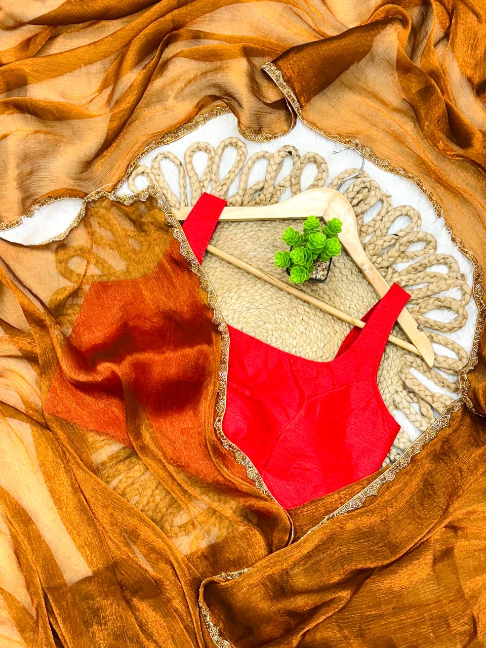 Designer Tissue Shimmer Golden Silk Saree