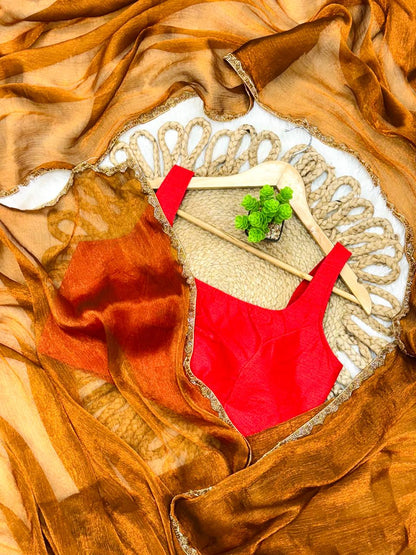 Designer Tissue Shimmer Golden Silk Saree