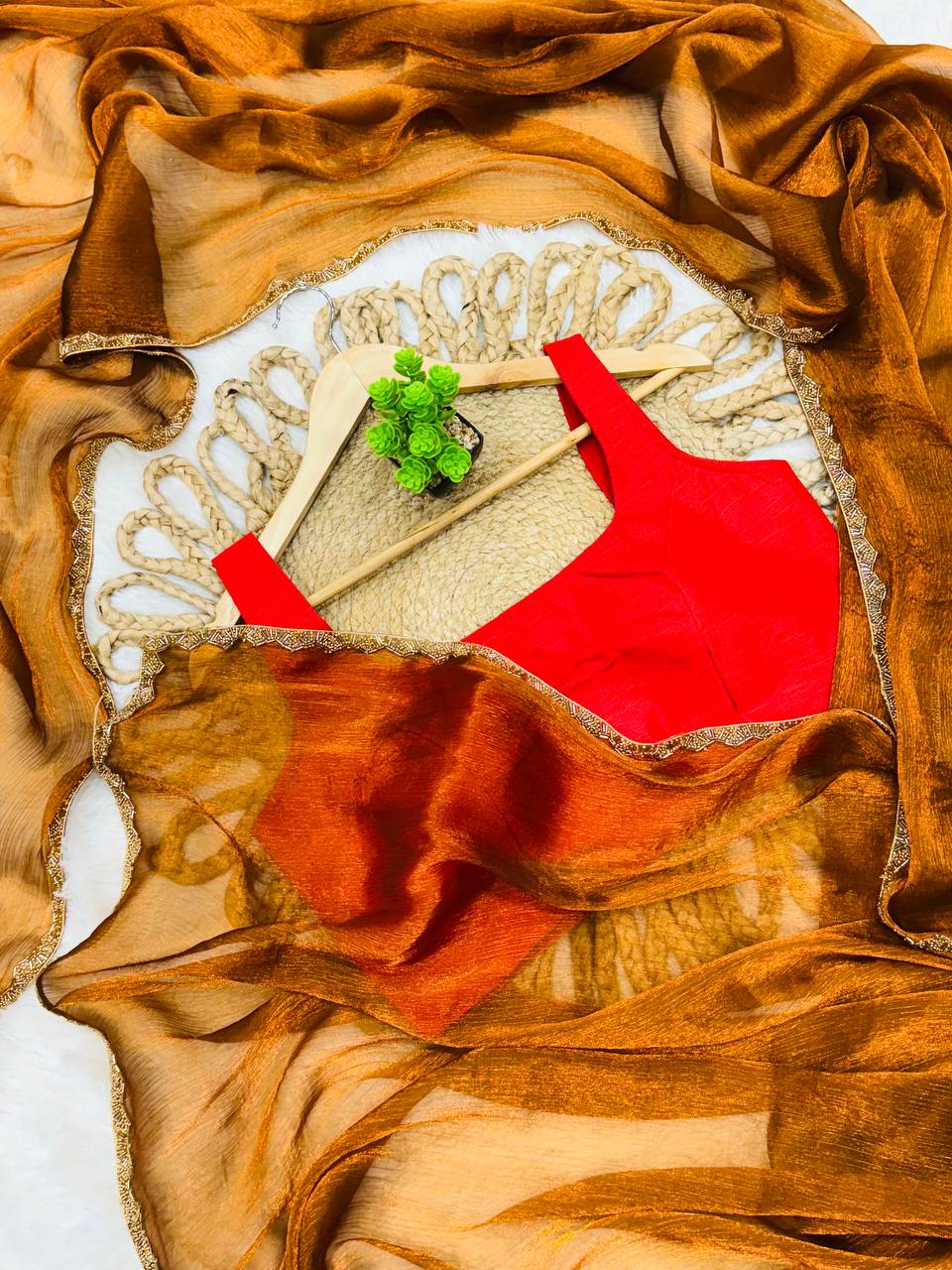 Designer Tissue Shimmer Golden Silk Saree