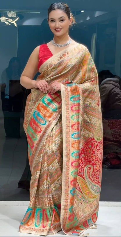 Designer Tissue Silk Golden Saree