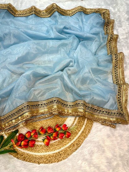 Designer Twill Net Saree With Color Option