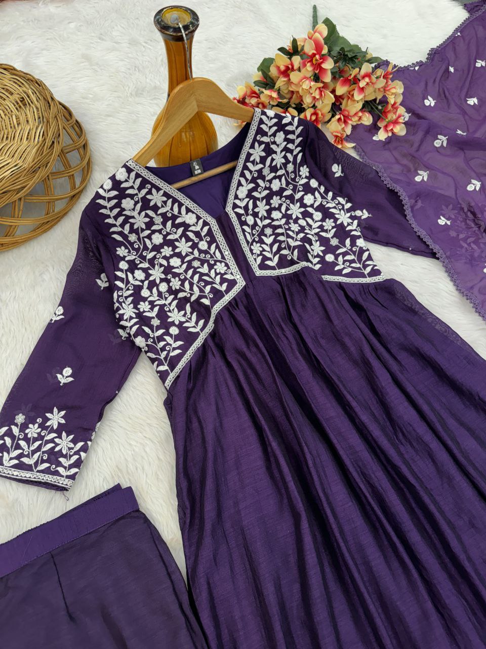 Designer Vichitra Silk Kurta Pant With Dupatta