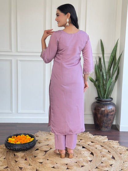 Designer Vichitra Silk Kurta Set With Dupatta