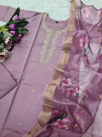 Designer Vichitra Silk Kurta Set With Dupatta