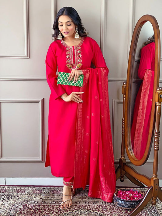 Designer Viscose Chanderi Kurta Pant With Dupatta