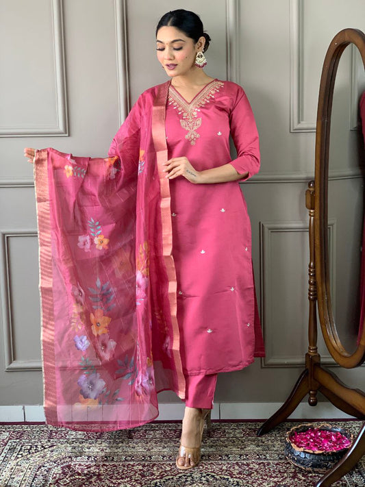 Designer Viscose Chanderi Kurta Pant With Dupatta