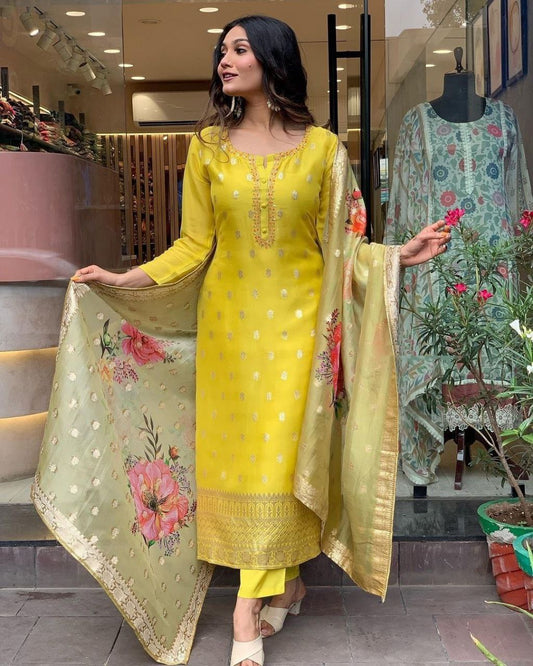 Designer Viscose Jacquard Kurta Set With Dupatta