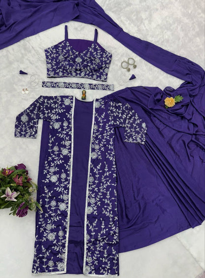 Designer Ready To Wear Chinon Silk Saree