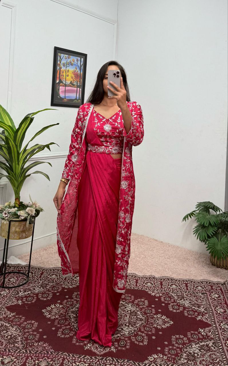 Designer Wedding Wear Ready To Wear Chinon Silk Saree